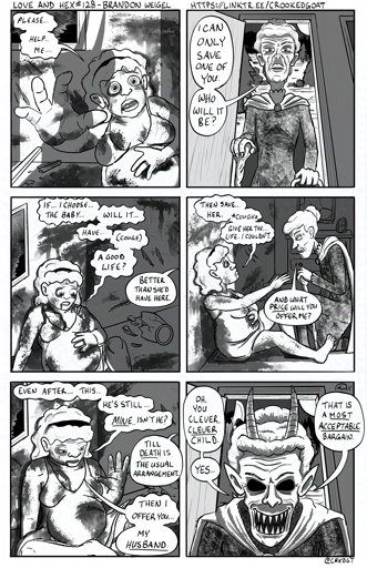Page 128 from the webcomic Love and Hex. A dying woman seeks help from an unexpected place. Full transcript: http://crookedgoat.ca/comic/hag-business