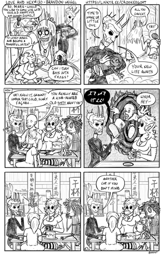 Page 130 from the comic Love and Hex. Full transcript: http://crookedgoat.ca/comic/just-an-old-softy