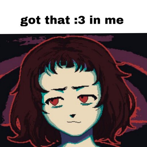 The protagonist of the game Milk Outside a Bag of Milk with a smug face. Text above her says "got that colon three emoji in me".